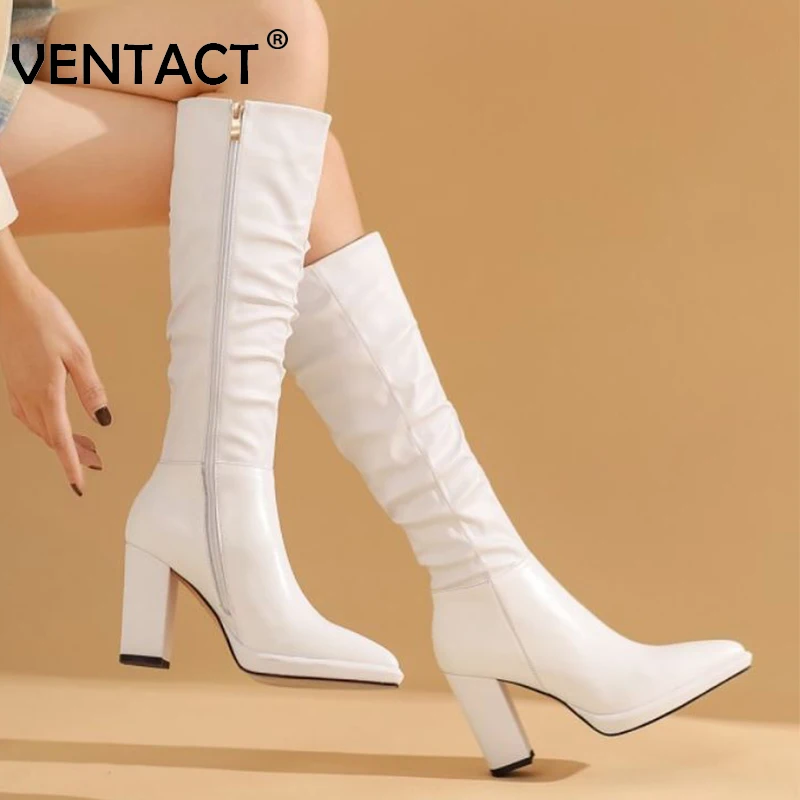 

VENTACT Size 33-40 2022 Women Knee Boots Fashion Platform Winter Shoes For Woman High Heel Long Boot Office Lady Party Footwear