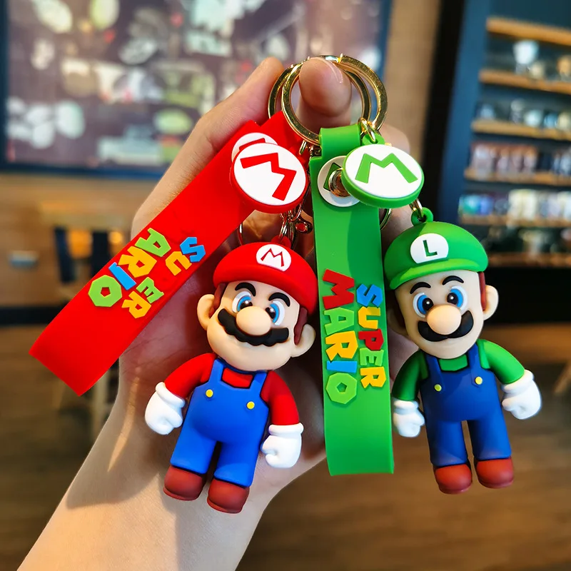 Game Super Mario Bros Keychain Anime Figure Toad Yoshi Car Decoration Backpack Pendant Accessories Kids Men Boy Halloween Gifts