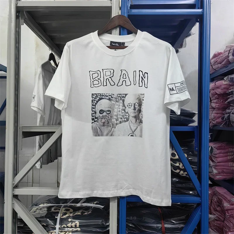 Новинка 2024ss Chaopai белая футболка хагулла на мозге для мужчин и женщин повседневные