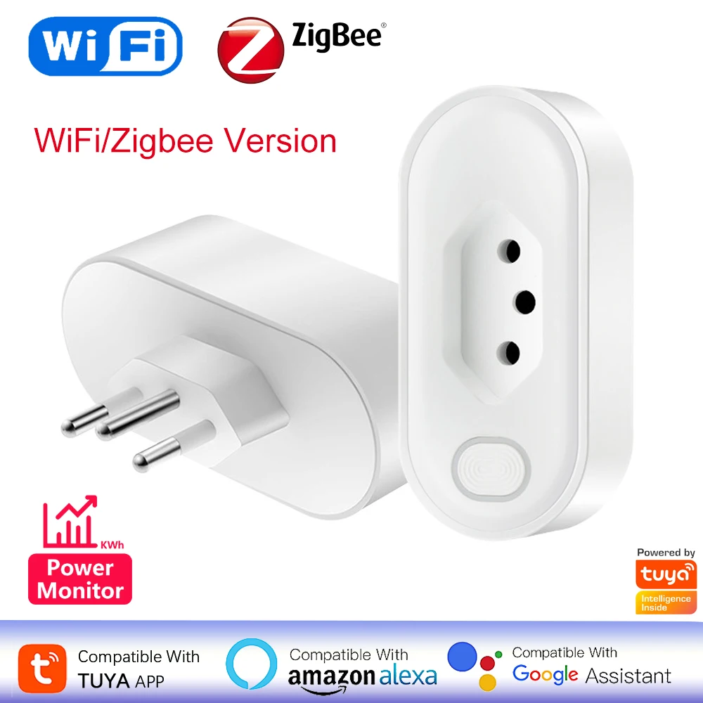 

Tuya Smart Plug WiFi Zigbee 16A Brazil Standard Socket With Power Monitor Remote Voice Control Outlets Via Google Home Alexa