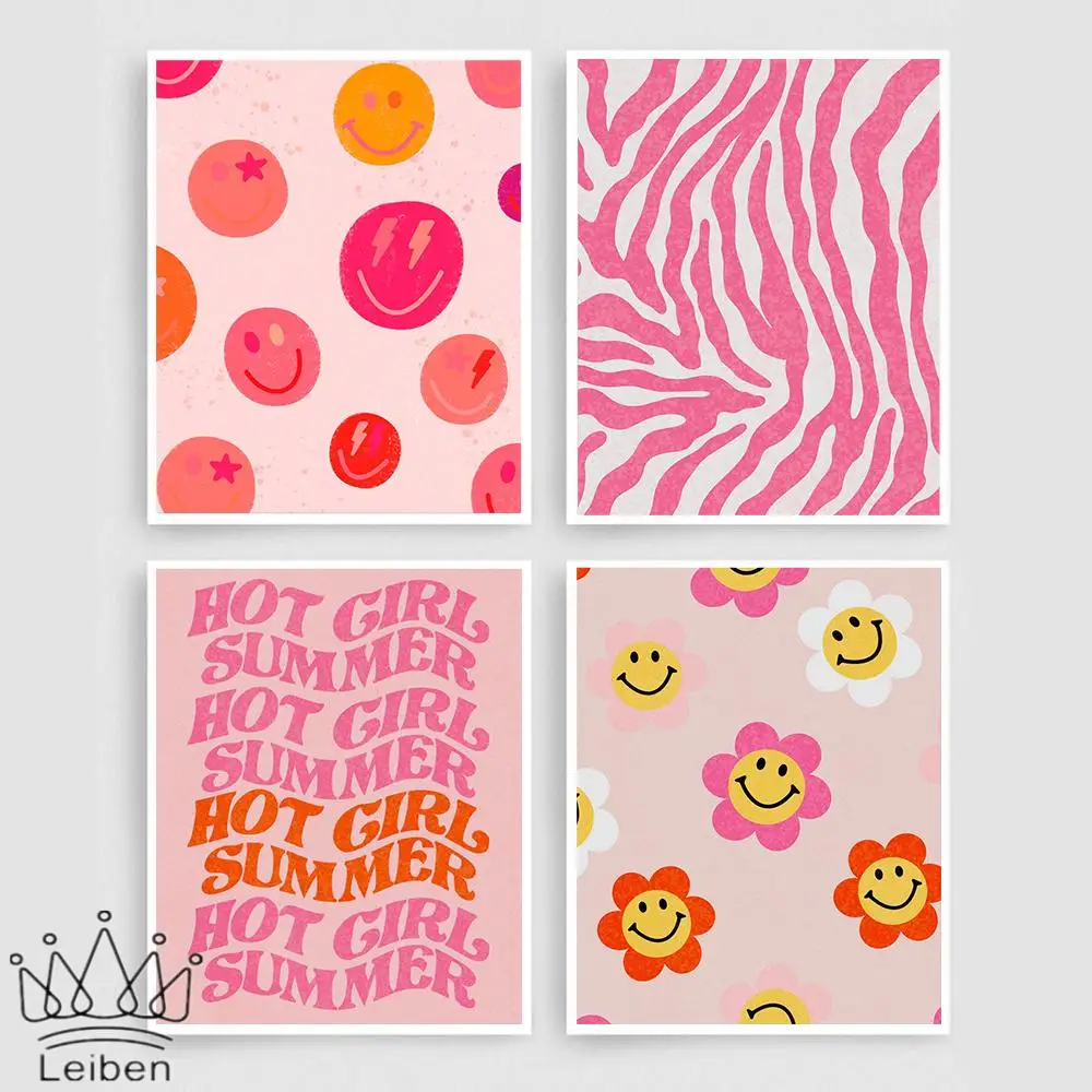 Розовый цветок смайлик фотоэлемент скандинавский феминизм стена Современное