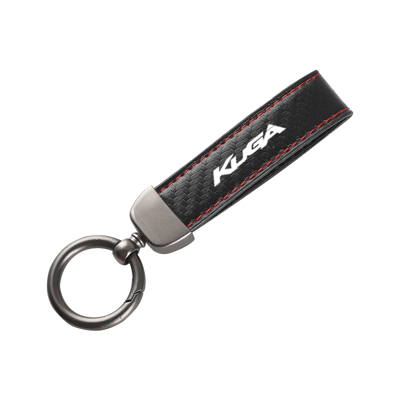 Leather Carbon Fiber Car Rings Keychain Zinc Alloy Keyrings For Ford Kuga with logo car accessories images - 6