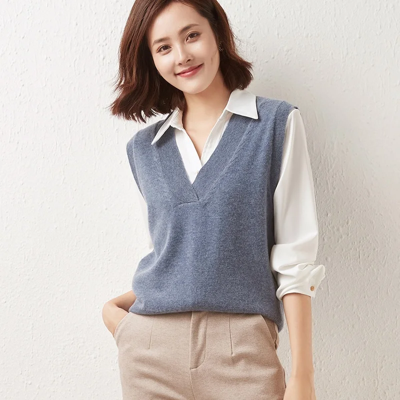 

Осенний женский свитер, жилет с V-образным вырезом, повседневный Женский пуловер, вязаные топы из 100% шерсти, плотная одежда, женские джемперы