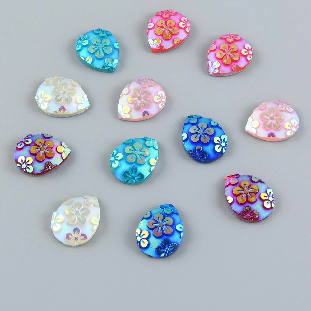 

60pcs 10*13mm AB Drop Flatback Resin Rhinestone Beads No Hole DIY Craft Scrapbooking Phone Shell Decor Bags Shoe Home Decoration