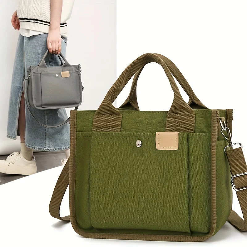 

Canvas Lunch Box Bag, Multi Pocket Satchel Purse, Portable Crossbody Handbag For Work School Outdoor