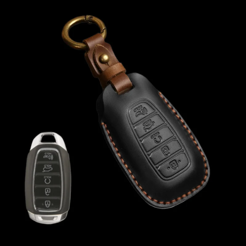 

Кожаный чехол для Hyundai I30 Ix35 KONA Encino Solaris Azera Grandeur Ig Accent Santa Fe Palisade с 5-кнопкой, чехол для автомобильного ключа, сумка-брелок