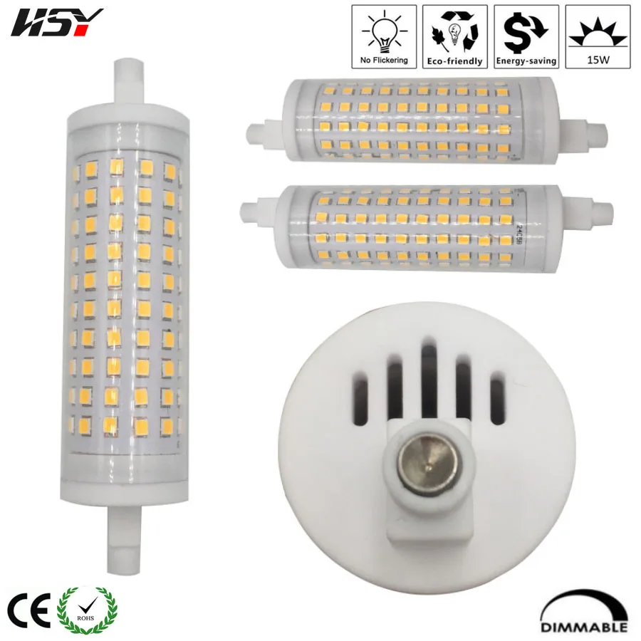 5PCS Flicker Free Dimmable 15W 28*118MM 110V 230V 1500LM 3000k 4000k 6000k RA80 PF0.9RE CE RoHS LED R7S Light