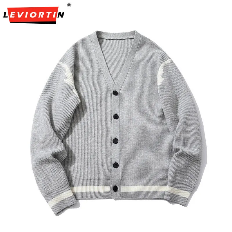 Новый зимний кардиган с грубой иглой и вертикальным узором свитер мужская