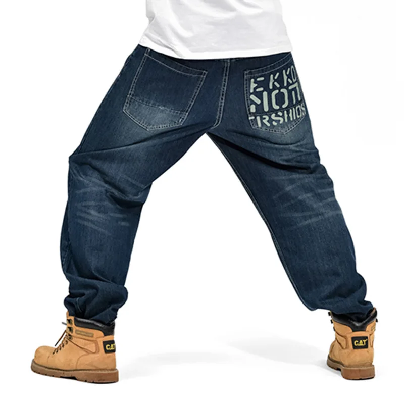 Mens Loose Baggy Jeans Hiphop Skateboard Straight Denim Pants Men Street Dance Hip Hop Rap Wide Leg Trouses Large Size 42 44 46