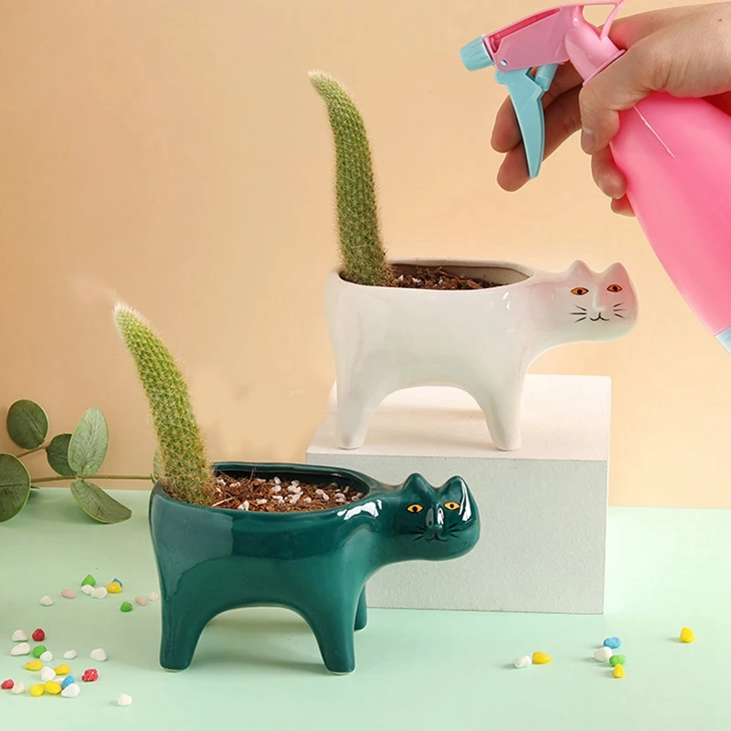 Cute Cat Ceramic Garden Flower Pot Animal Image Cactus Plant Planter Succulent Plant Container Tabletop Decoration images - 6