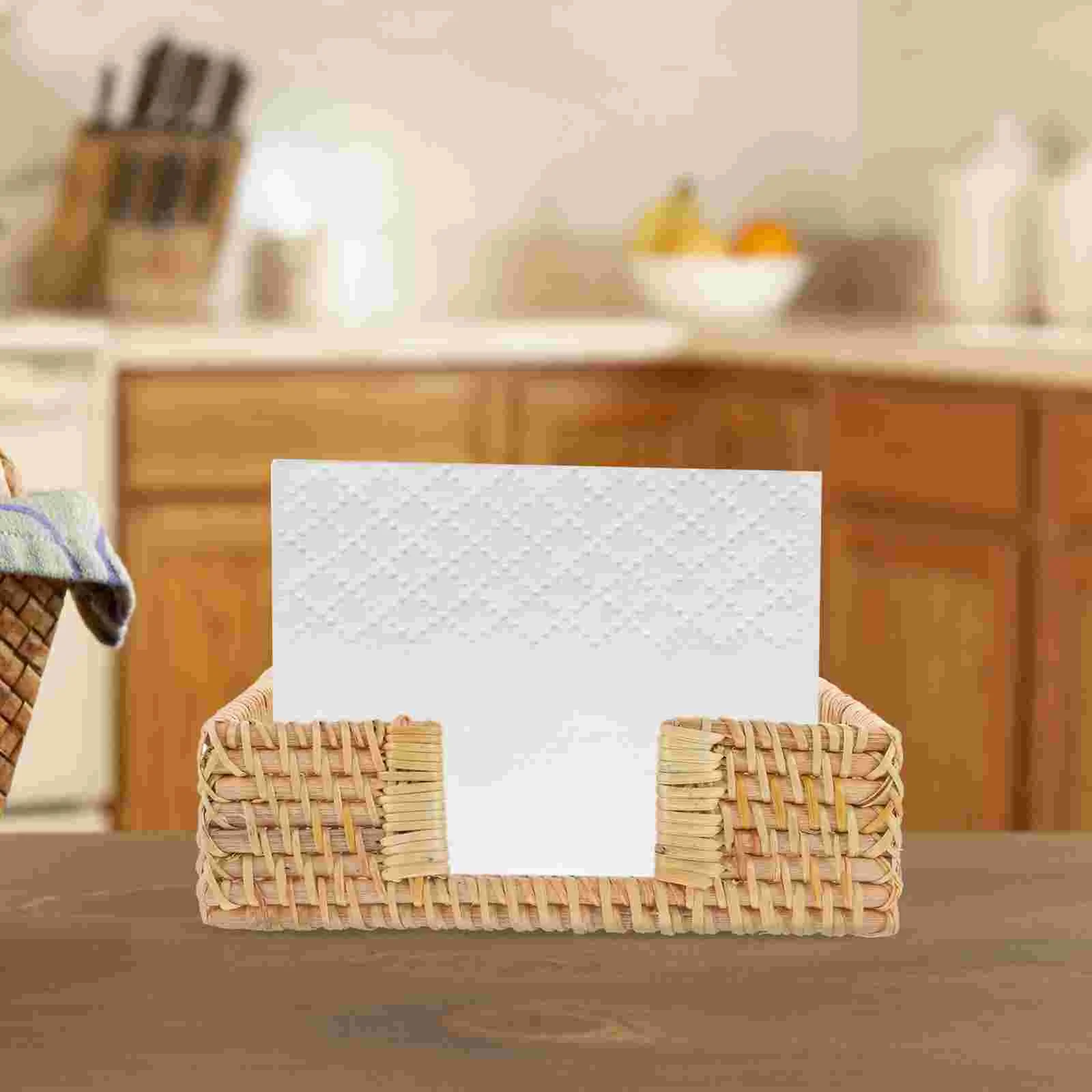 

Storage Box Woven Napkin Rack Unique Tissue Holder Desktop Guest Towel Tray Bathroom Dinner