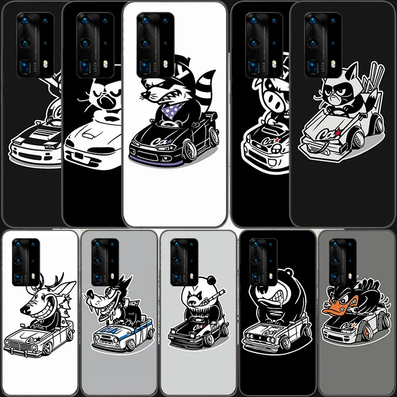 

Cartoon JDM Drift Car Cat Soft Clear Phone Case For Huawei P30 Lite P10 P20 P40 P50 Pro Mate 40 Pro 30 20 10 Lite Cover Silicone