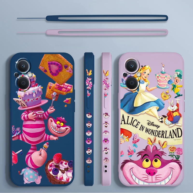 

Disney Alice Cheshire Cat For OPPO A5 A9 A12 A72 A53 S A73 Find X2 X3 X5 Lite Pro Neo 5G Liquid Left Rope Soft Phone Case