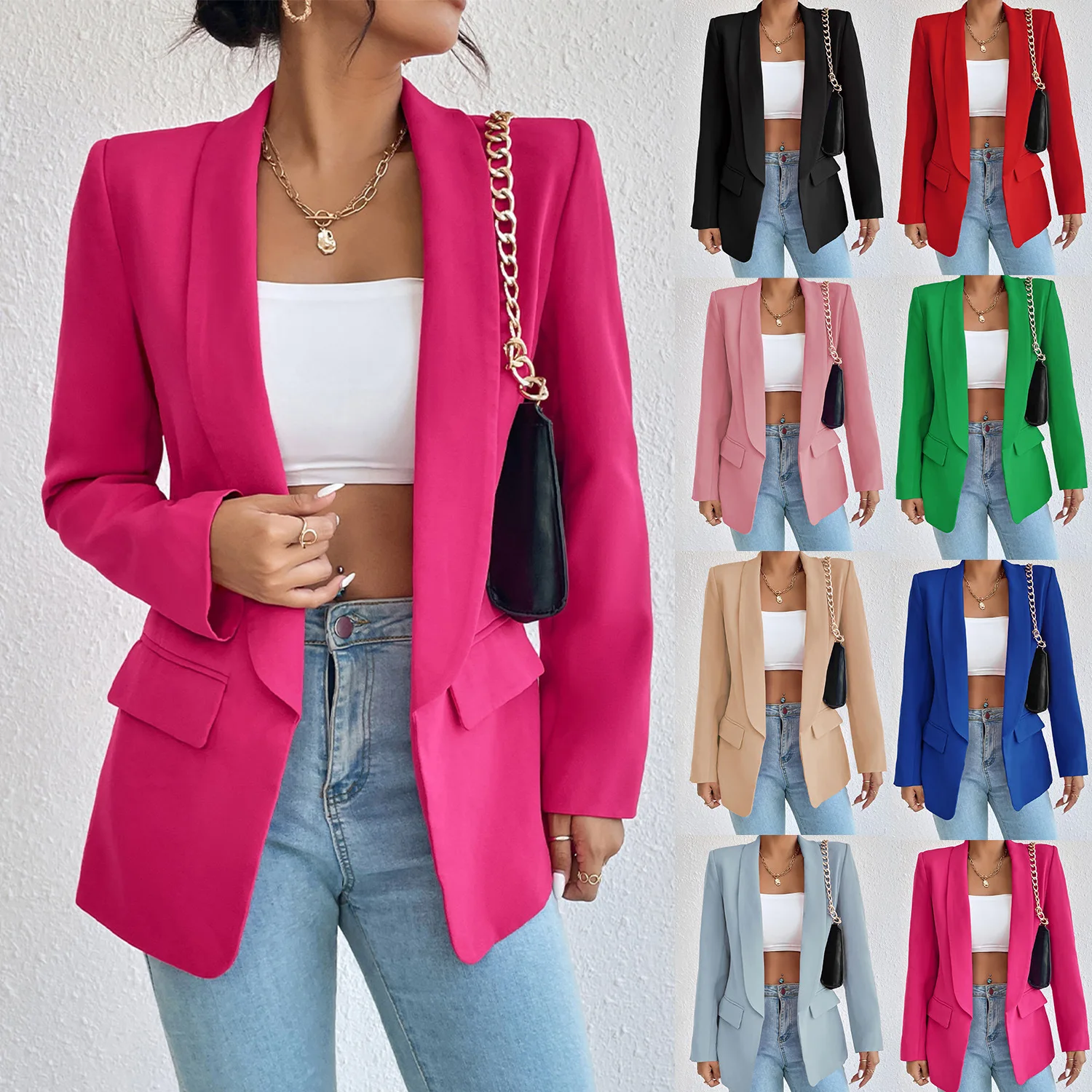 

2023 Spring Traf Women's Jacket 25 34 Solid Polyester Cotton Non Strech Long Sleeve Office Lady Blazers New In Outerwears