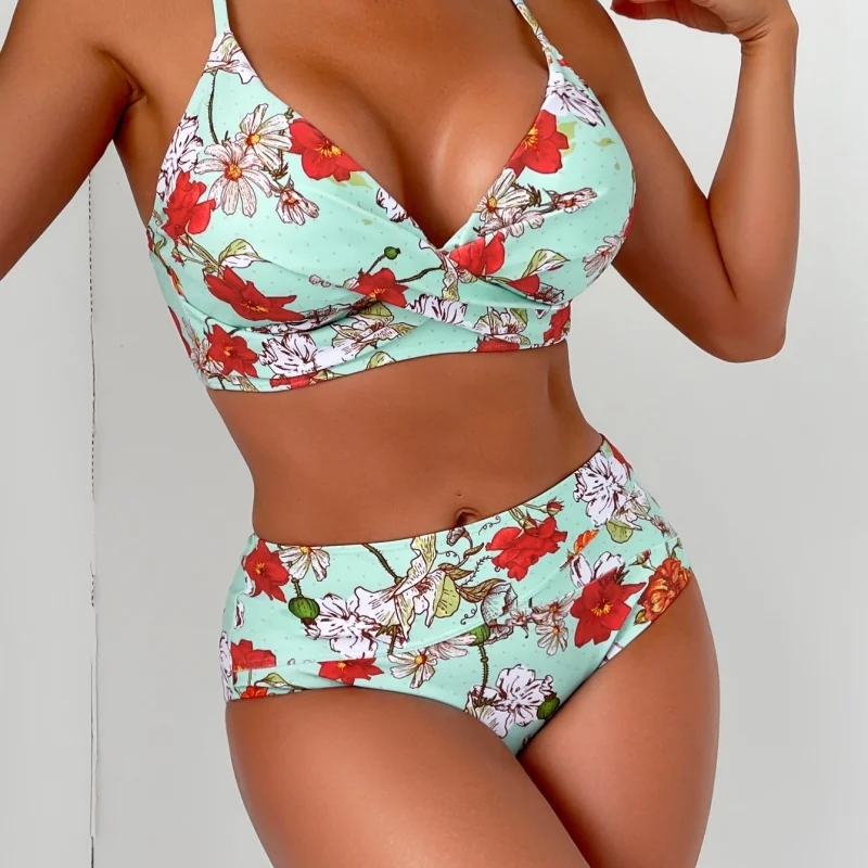 

2023 Set New Product Bikini Print Sexy Three Pieces Swimsuit Beach Skirt For Women High Waist Sling Swimming Wear