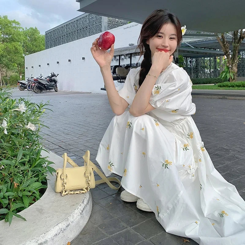 Новое летнее платье в корейском стиле свежее средней длины женское повседневное