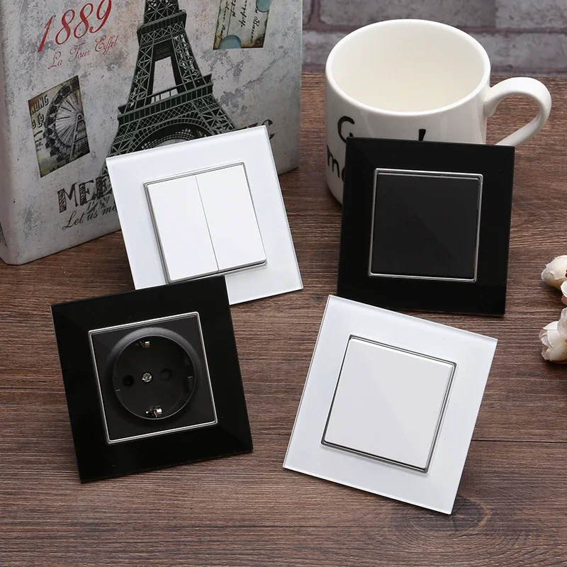 Розетки USB Тип C и сенсорные Настенные переключатели белое стекло 1 клавиша