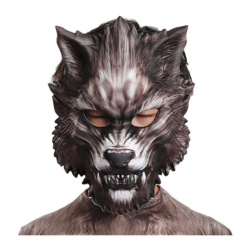 Werewolf Cosplay Anime Scary Fursuit Halloween Costumes for Kids Zentai Monster Wolf Mask Head Jumpsuits Disguise Child Dress images - 6