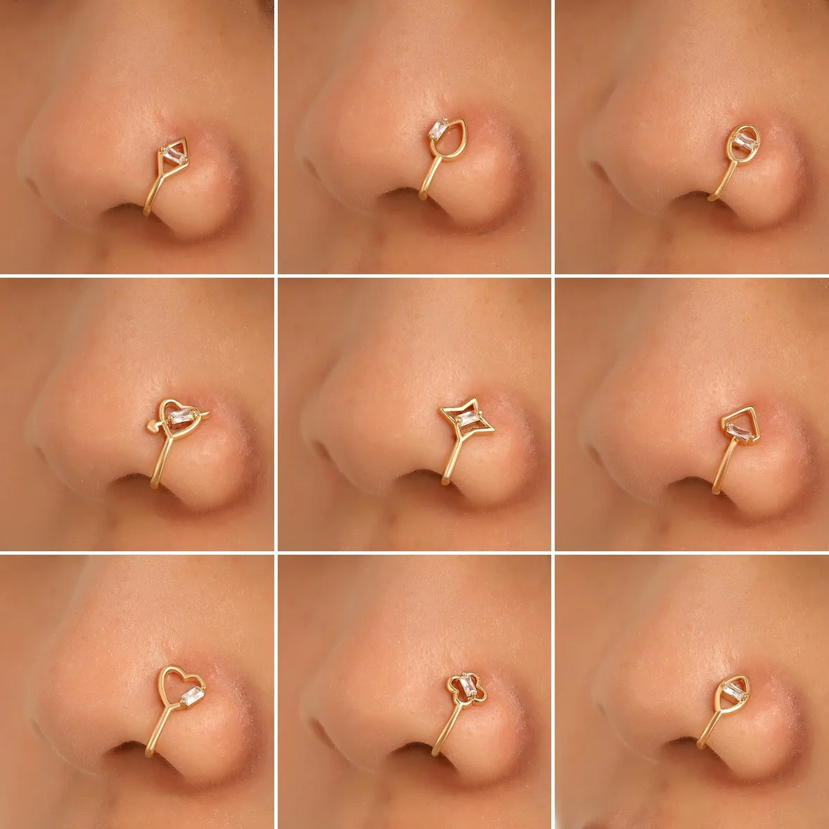 

Tiny Cute Fake Piercing U-shaped Geometric Nose Clips Studs Copper Zircon Punk Nose Ring for Women Men Body Jewelry Accessories