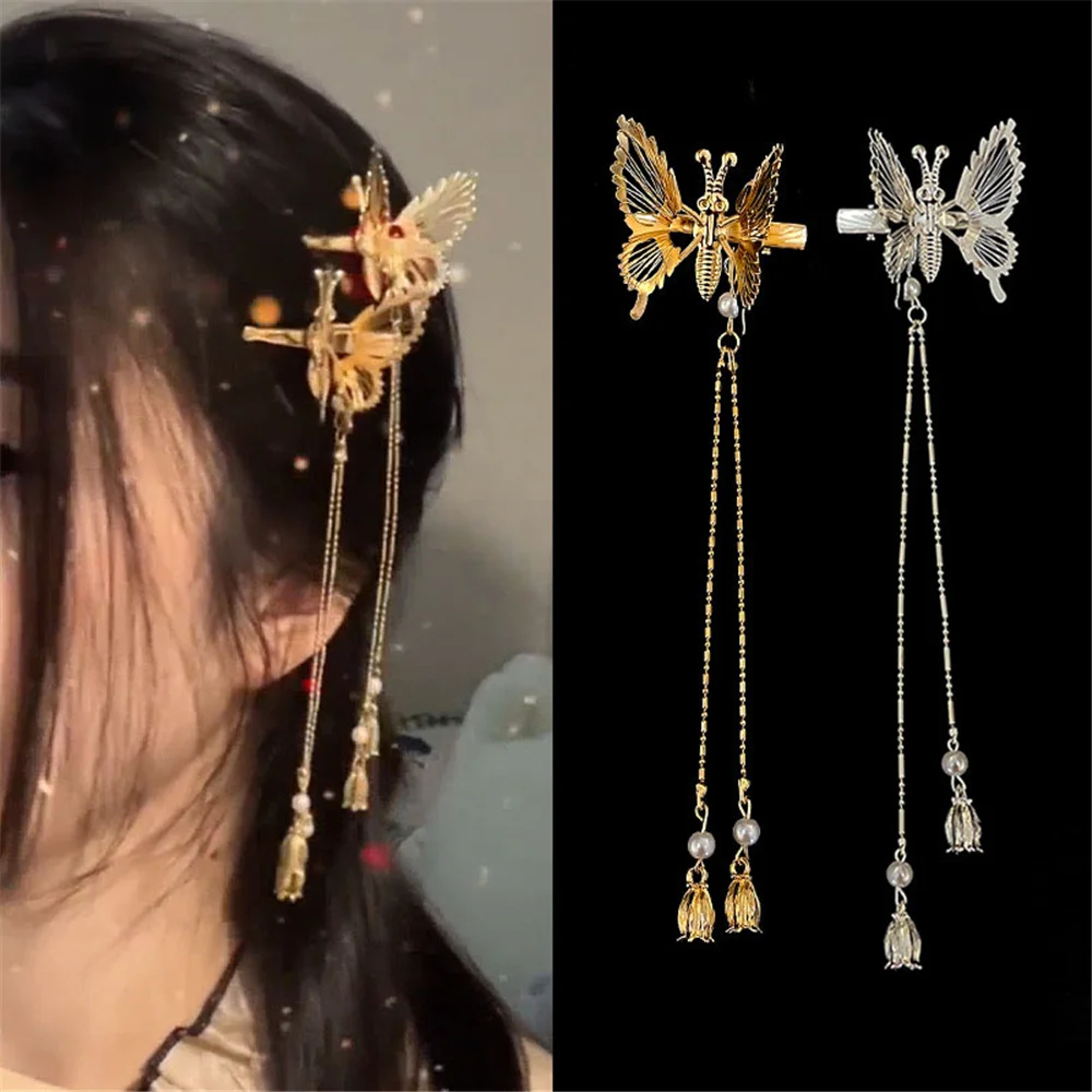 

1pc Elegant Tassel Butterfly Hairpin Female Antique Accessories Trembling Butterfly Side Clip Moving Butterfly Hairpin Headdress