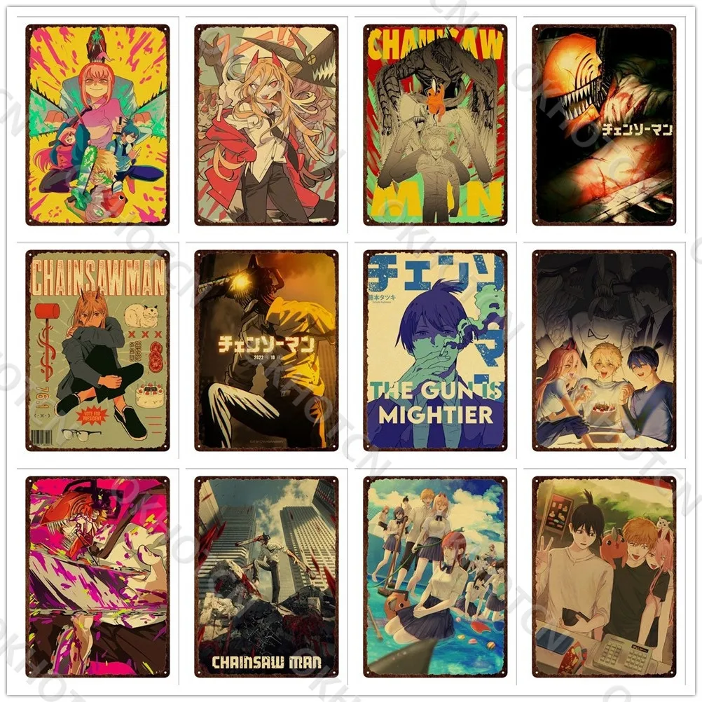 Металлические печатные пластины бензопилы для мужчин японское аниме Ретро