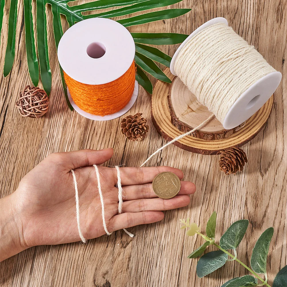 2Roll 2mm Jute Cord String Jute Twine 3-Ply for DIY Macrame Craft Wedding Home Decoration Burlap Ribbon Handwork Gift Wrapping