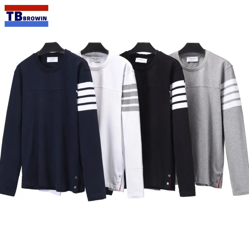 

TB BROWIN Thom Men's Long Sleeve T-shirt Summer Fashion Yarn Weaving Four Bar Stripe Top Casual Outdoor Sports Pure Cotton Coat