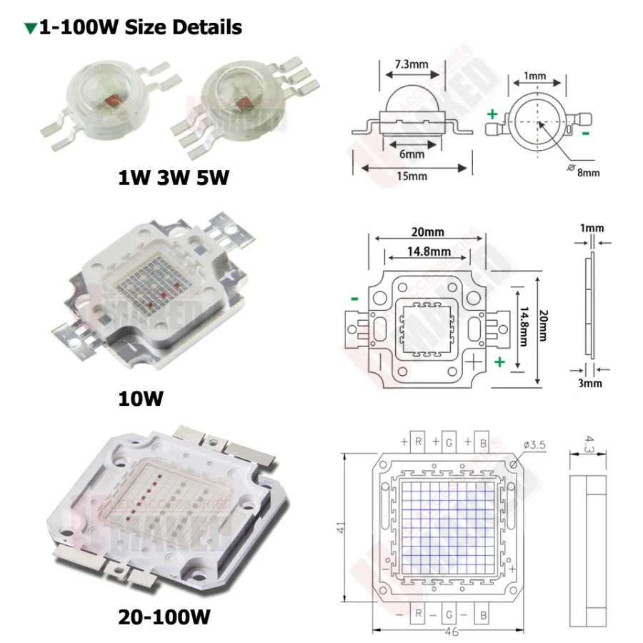 Светодиодные чипы высокой мощности 3-100 Вт SMD COB Диодный светильник Epistar Лампа RGB