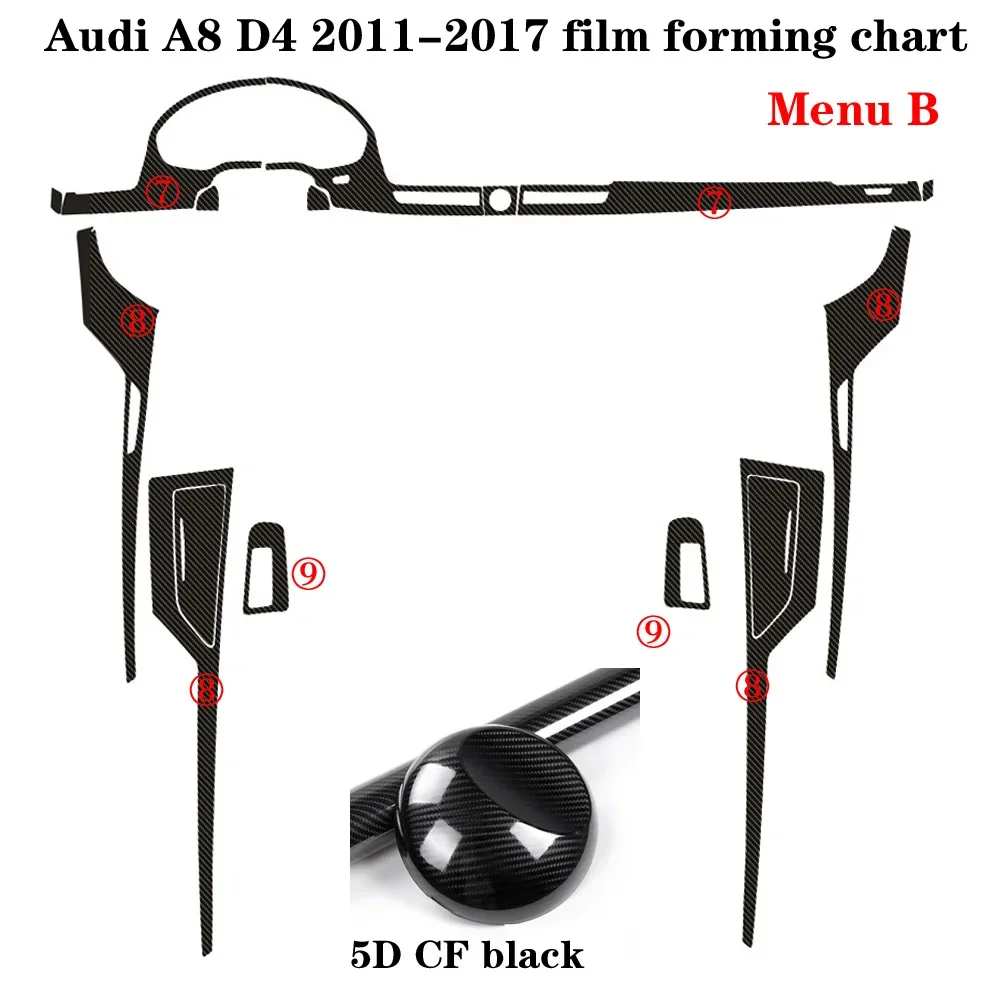 

Для Audi A8 D4 2011-2017 автомобильный Стайлинг 3D/5D углеродное волокно салон автомобиля центральная консоль изменение цвета молдинг наклейки наклейки