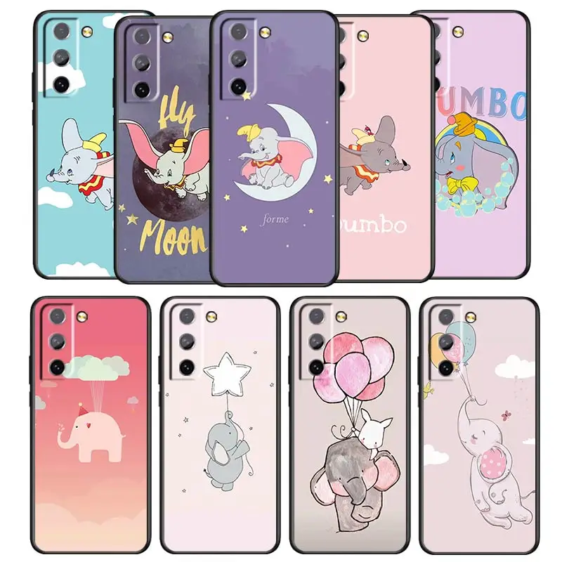 Dumbo Flying Elephant Style Phone Case For Samsung Galaxy S22 S21 S20 S10 S10e S9 S8 S7 PRO Ultra Plus FE Black luxury Silicone