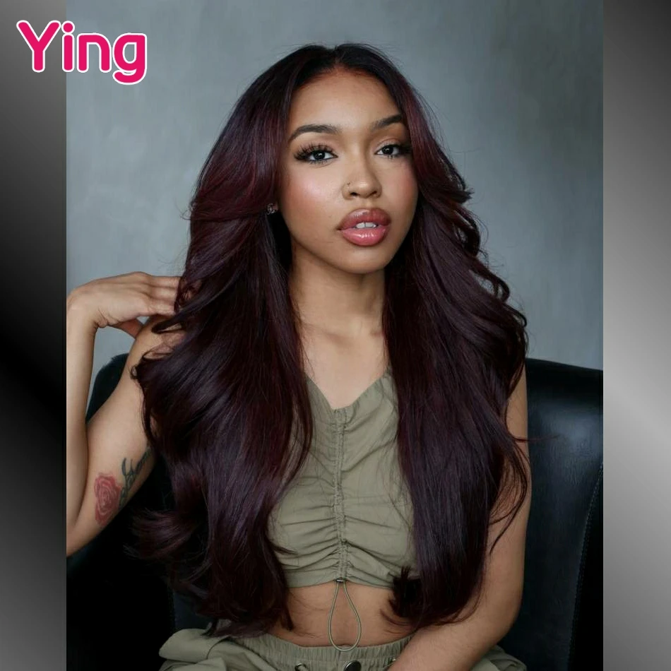 Объемная волна темно-бордового цвета 200% 13x4 13x6 прозрачный парик фронта шнурка