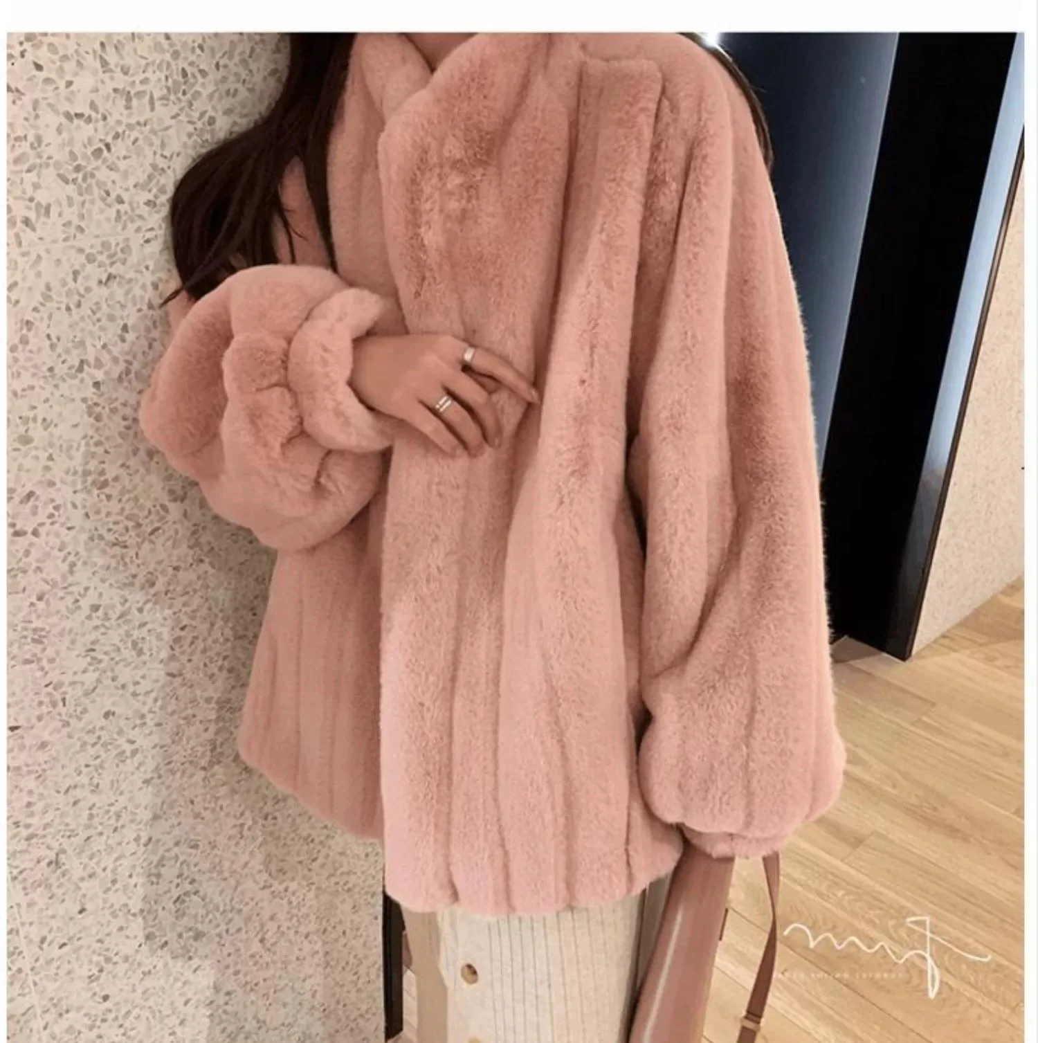 Faux Fur Coat Office Lady Pockets Autumn Winter Jacket Women 2022 Thick Warm Rex Rabbit Fur White Tops Fashion Famale Clothing