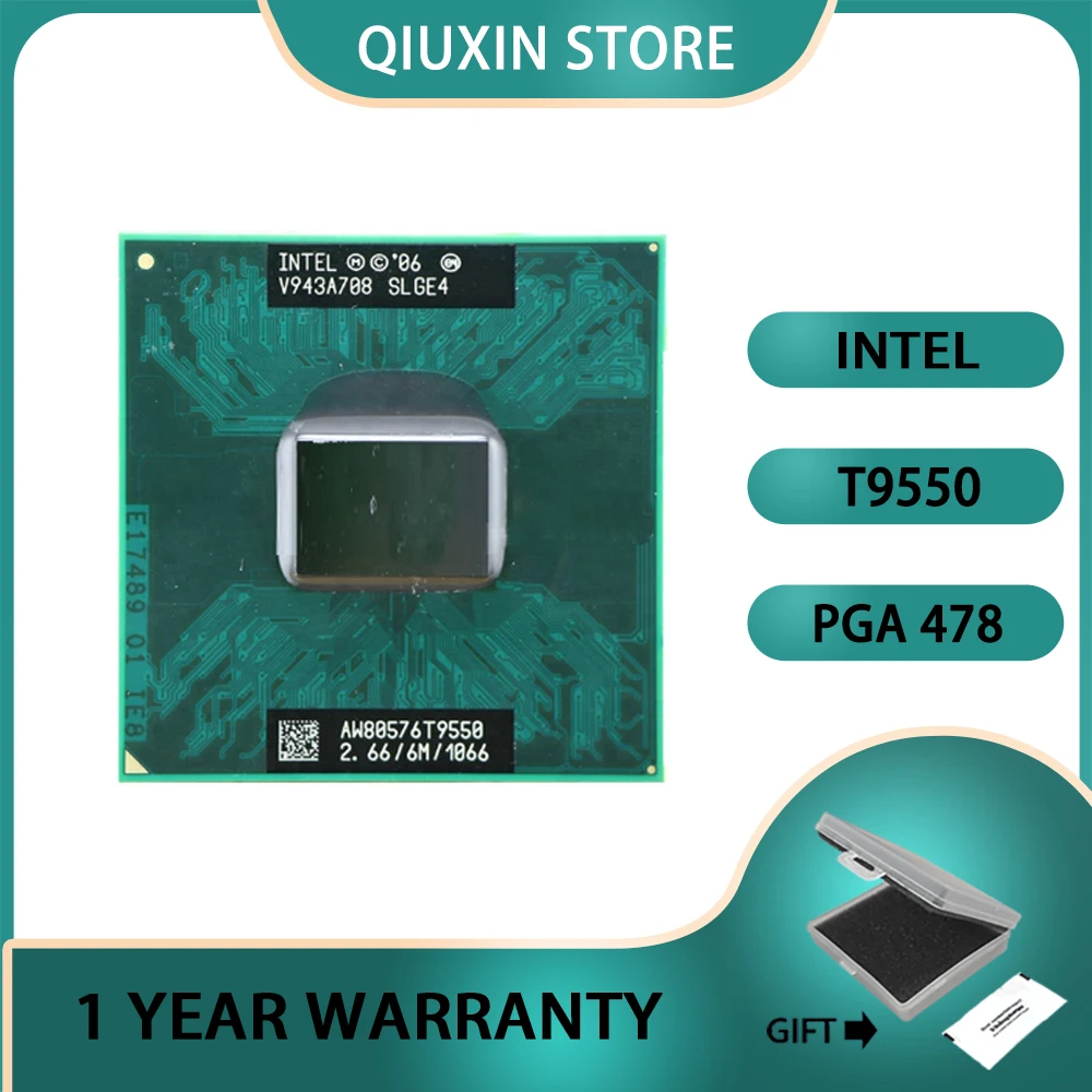 

Центральный процессор Lntel Core 2 Duo T9550, ЦП 6 Мб кэш/2,66 ГГц/1066/двухъядерный GM45/PM45 двухъядерный двухпотоковый ЦП, процессор 35 Вт, разъем P