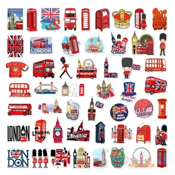 50pcs London Red Buses Stickers British Flag Stickers Water Cup Luggage Window Skateboards Pocketbook Decoration Stickers 1
