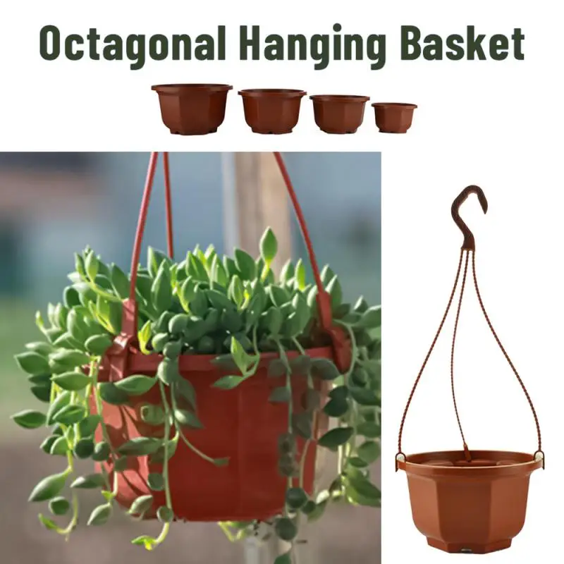 

1pcs Plastic Octagonal Hanging Basket Flowerpot Garden Plant Flowerpot Indoor And Outdoor Hanging Flowerpot With Hook Planter