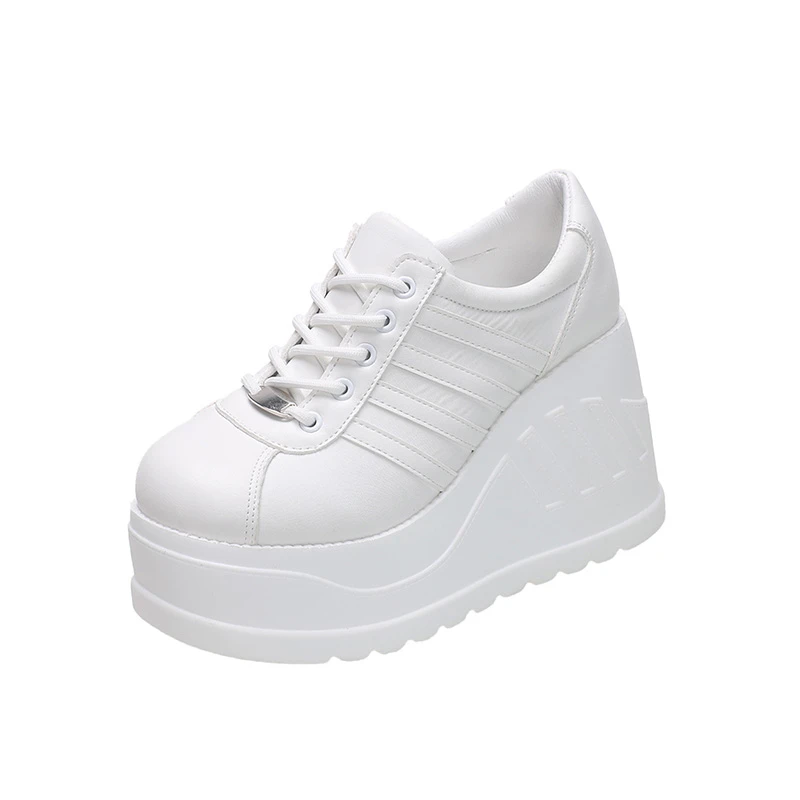 

2022 Designer Spring Women Thick Platform Leather Sneakers Round Toe White Breathable Women Walking Trainers Causal Woman Shoes