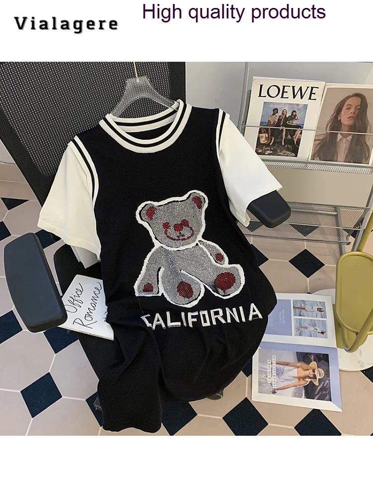 

Summer 2023 Street Short Sleeve O-neck Letter Mid Long Dresses Women's Causal Cartoon Print High Waist Loose Dress