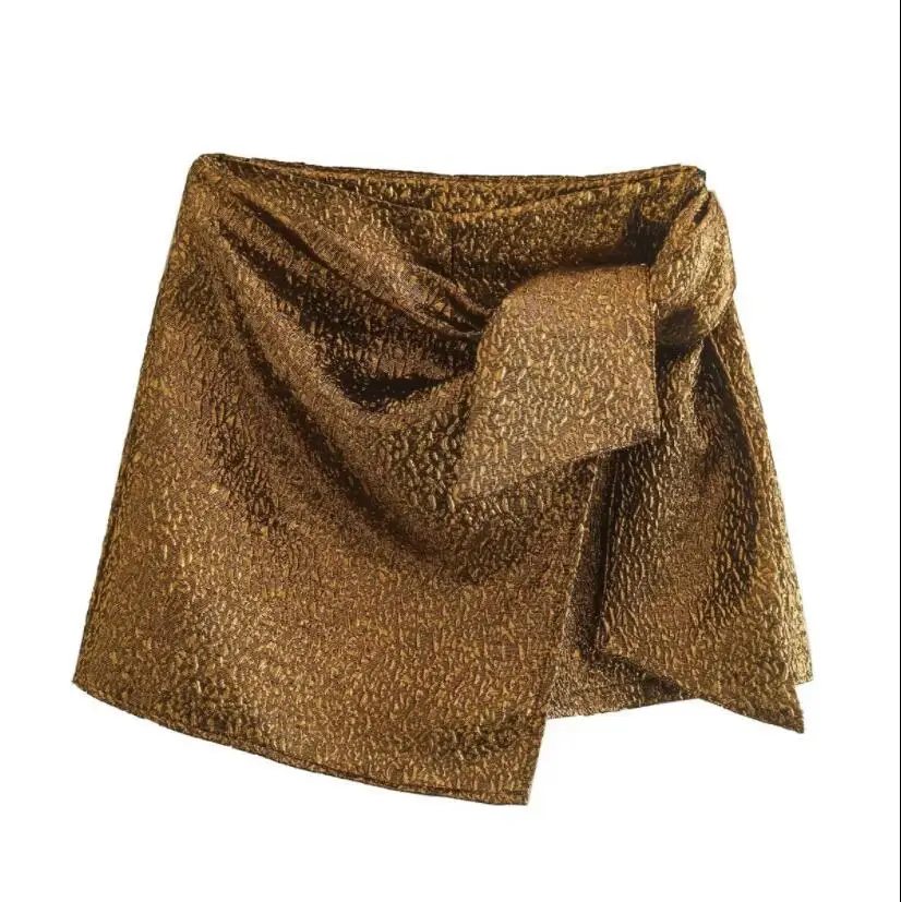 22SS New Traf Shorts Women's Bow Decoration Texture Purple Skirts Lady Zipper Fly Hot High Street Short Chic Pantalone Cortos