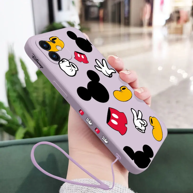 Cute Disney Mickey Mouse Phone Case For Samsung Galaxy S23 S22 S21 S20 Ultra Plus FE S10 4G S9 S10E Note 20 9 Plus With Lanyard