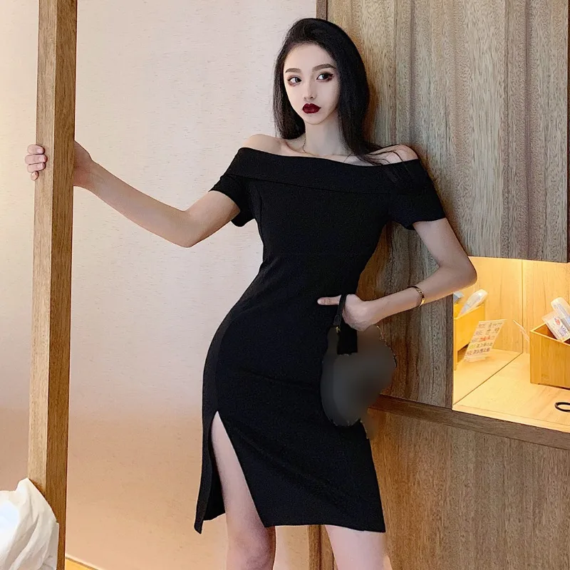 Базовая узкая короткая юбка во французском стиле Хепберн черное платье с