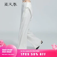 love elegant ruffles elastic waist white silk woman pants office ladies simple basic all match capable wide leg pants ky021