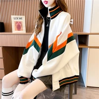 2022 spring autumn sweatshirt women stand collar cardigan sweatshirt original design korean style loose large size clothes