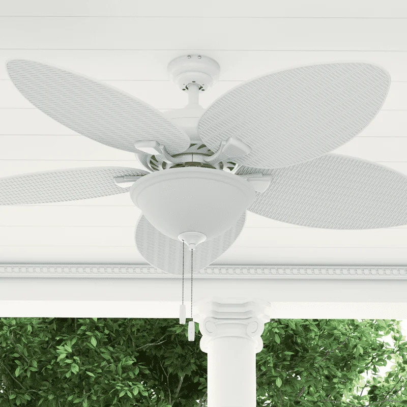 

52" White Tropical Ceiling Fan with 5 Blades, Pull Chain & Reverse Airflow
