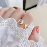 2022 new fashion design simple butterfly ring for girl open design 14k real gold shell rings daily jewelry for bridal girlfriend