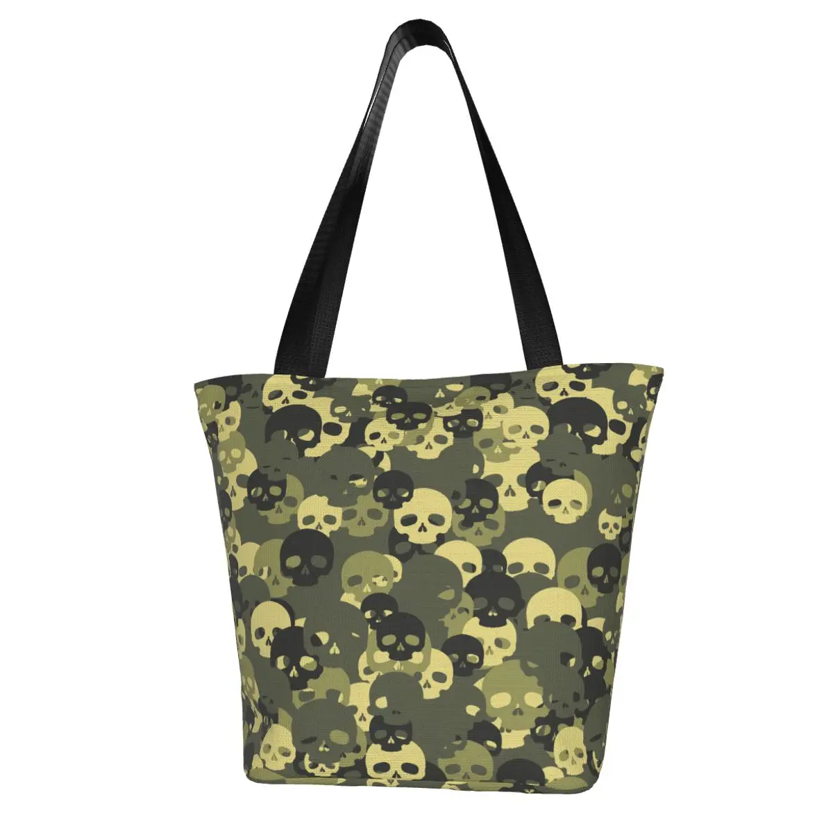 

Женская сумка с зеленым черепом камуфляжная Экологически чистая многоразовая маленькая сумка-тоут через плечо для девочек
