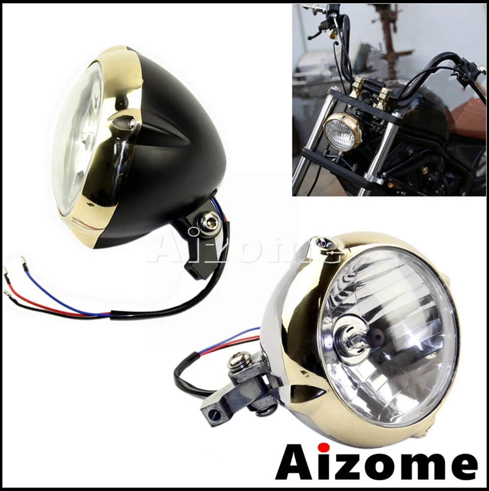 

Винтажная мотоциклетная фара 12 В H4 55/60 Вт для Harley Honda Suzuki Old School Chopper Bobber Cafe Racer