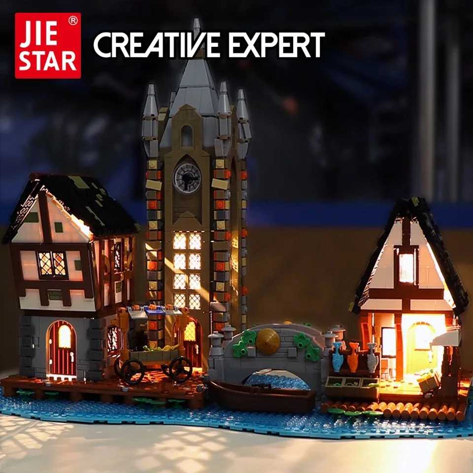 

Строительные блоки MOC 89150, средневековый рынок, Модульные строительные блоки для строительства средневековой архитектуры, игрушки, подарки для детей