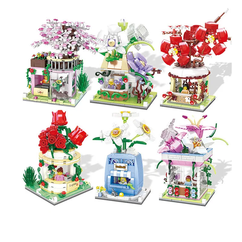 

DIY City Street View Immortal Flower Mini Building Bricks Block MOC Narcissus Blossoms Plant Model Creative Toys For Kids Gifts