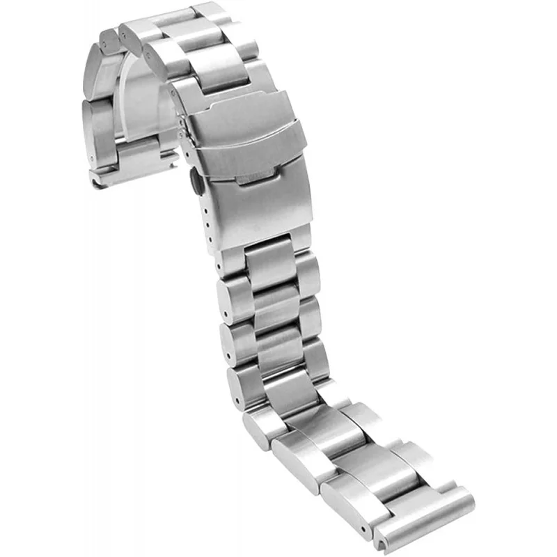 

Stainless Steel Watch Band Brushed Finish Metal Watch Strap 20mm/22mm/24mm Double Buckle Bracelet Black,Silver