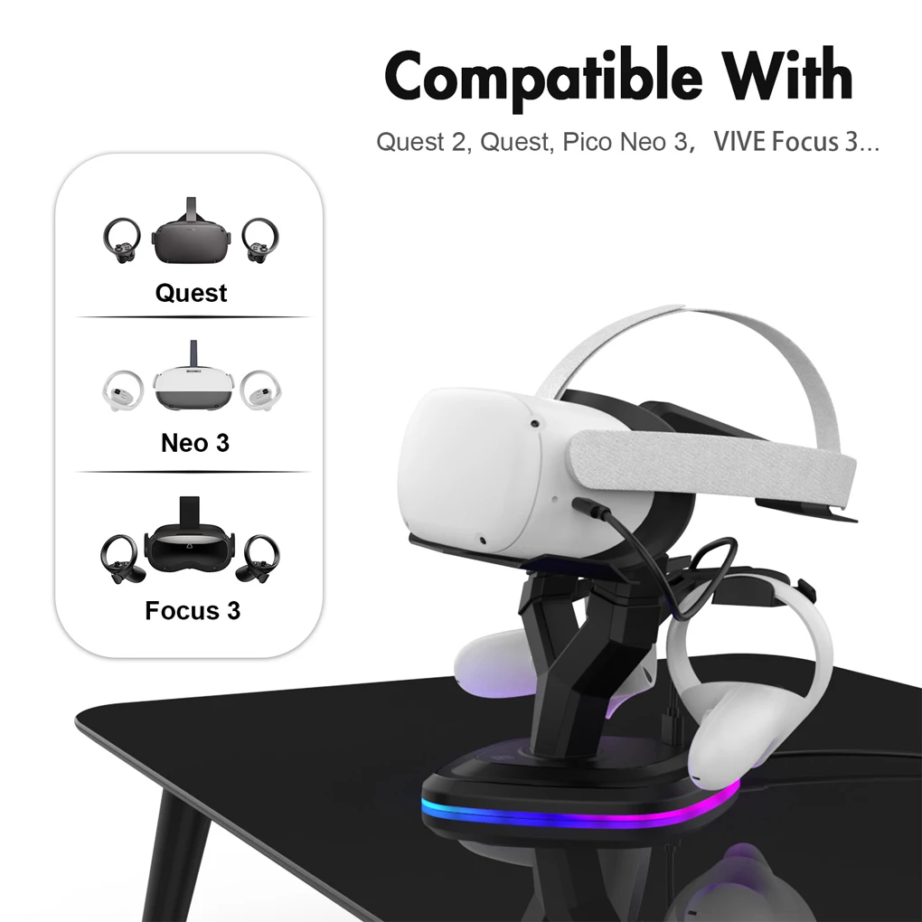 

VR Headset Charging Station 5 Modes Colorful 5V 3A Helmet Gamepad Holder Stand Replacement for Oculus Quest/Quest 2